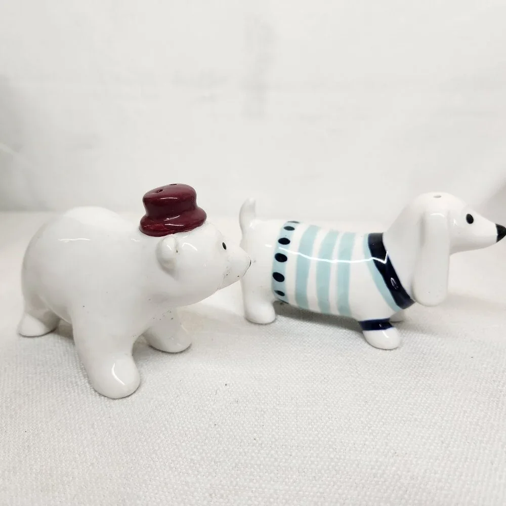 Ceramic Dachsund Sweater Bear Hat Salt and Pepper Shakers Target